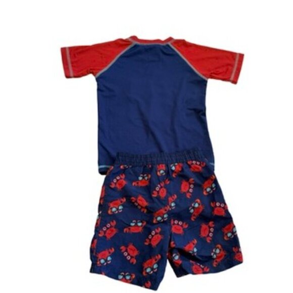 Quad Seven Rash Guard Swim Set Crab Print Red Blue SPF Protection Size 2T - Picture 3 of 5